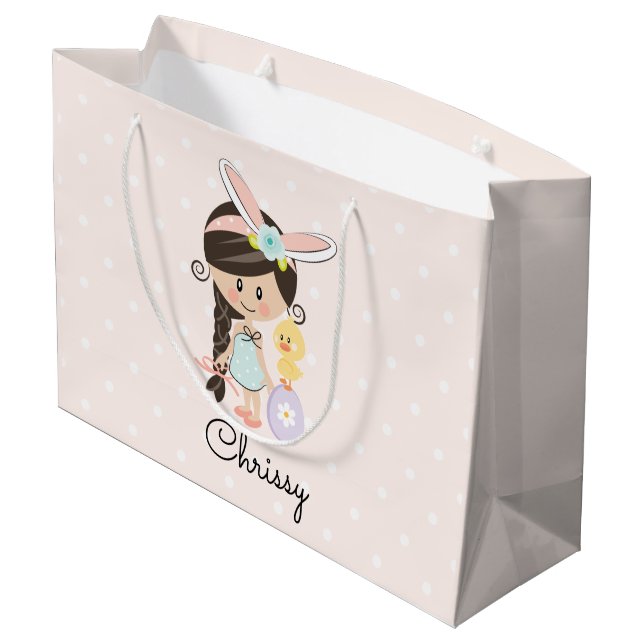Personalised Easter Gift Bag Bunny Ears Girl Asian (Back Angled)