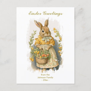 Personalised Easter Greetings Cute Vintage Bunny Holiday Postcard