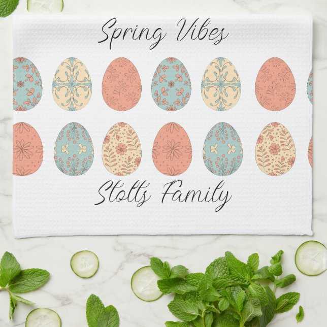 Personalised Easter Kitchen Towel – Pastel Floral  (Folded)