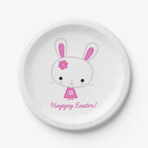 Personalised Easter Paper Plates With Pink Bunny
