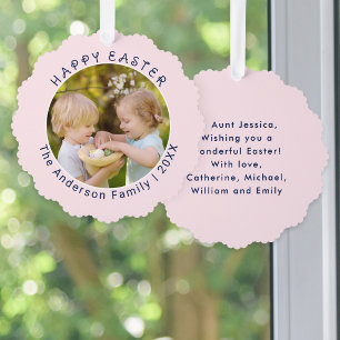 Personalised Easter Photo Tag Pink Botanical Tree Decoration Card