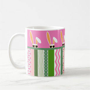 Personalised Easter Pink and Green White Rabbits Coffee Mug
