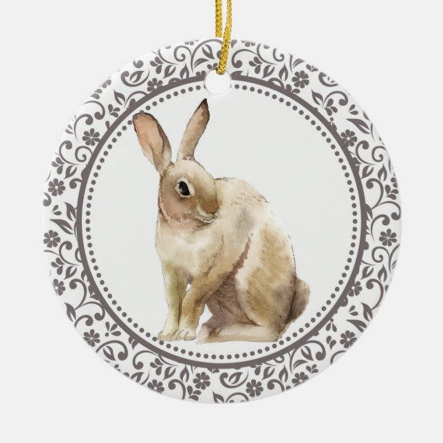 Personalised Easter Rabbit design Ceramic Tree Decoration (Front)