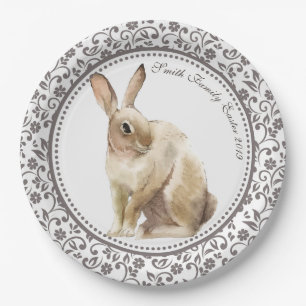 Personalised Easter Rabbit Floral Paper Plate