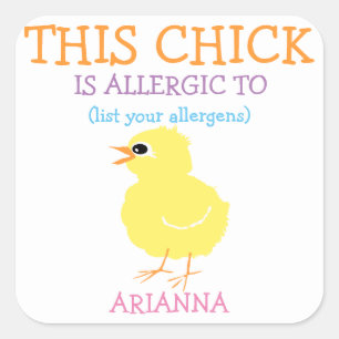 Personalised Easter Yellow Chick Allergy Alert Square Sticker