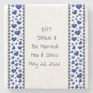 Personalised Eat&Drink, Blue glitter heart Stone Coaster