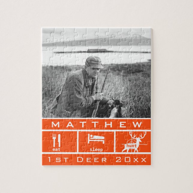 Personalised Eat Sleep Hunt 1st Deer Keepsake Jigsaw Puzzle (Vertical)