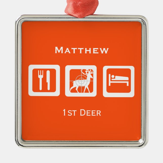 Personalised Eat Sleep Hunt 1st Deer Keepsake Metal Tree Decoration (Front)