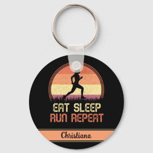 Personalised Eat Sleep Run Repeat Retro Athlete Key Ring