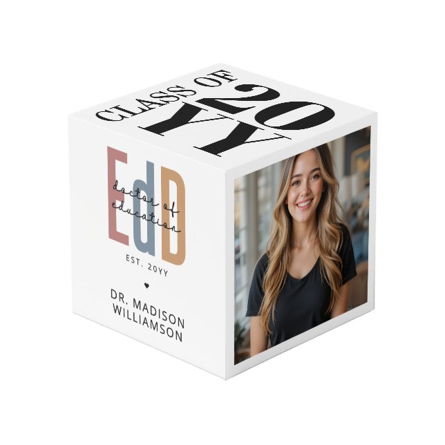 Personalised EdD Doctor Of Education Graduation Cube (Front Angled)