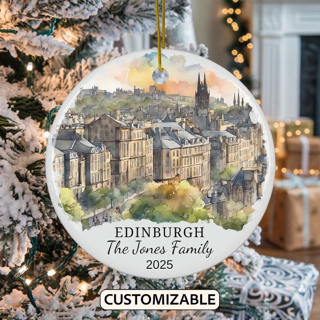 Personalised Edinburgh Ornament, Scotland gift Ceramic Tree Decoration (Creator Uploaded)