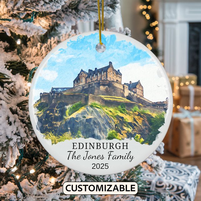 Personalised Edinburgh Ornament, Scotland Gift Ceramic Tree Decoration (Creator Uploaded)