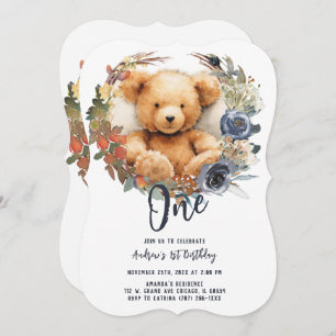 Personalised Editable 1st Birthday Boy Bear Invitation