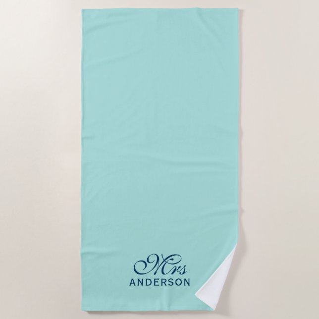 Personalised Editable Colours Elegant Script Mrs Beach Towel (Front)