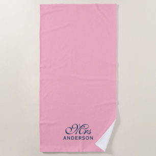 Personalised Editable Colours Elegant Script Mrs Beach Towel