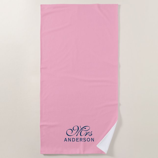 Personalised Editable Colours Elegant Script Mrs Beach Towel (Front)