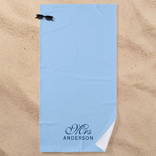 Personalised Editable Colours Elegant Script Mrs Beach Towel