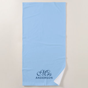 Personalised Editable Colours Elegant Script Mrs Beach Towel