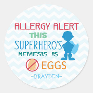 Personalised Egg Allergy Alert Superhero Boy Classic Round Sticker