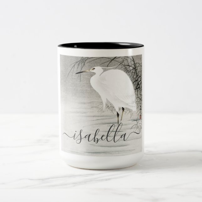 Personalised Egret Coastal Bird Two-Tone Coffee Mug (Center)