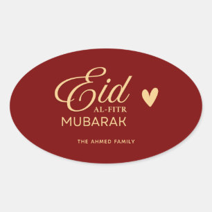 Personalised Eid al-Fitr Mubarak oval in Gold  Sticker