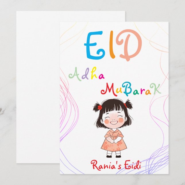 Personalised Eid Mubarak/Eid Greeting For Kids  Invitation (Front/Back)