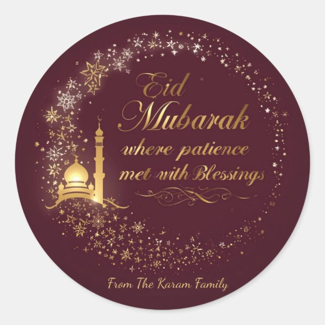 Personalised Eid Mubarak Muslim modern  Classic Round Sticker (Front)