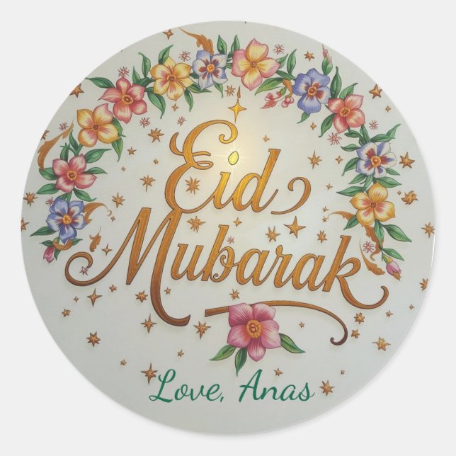 Personalised Eid Mubarak Round Stickers (Front)