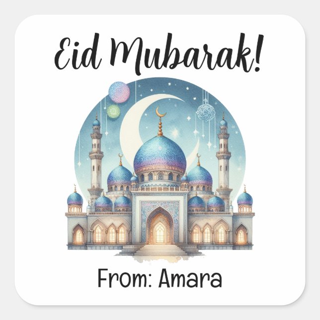 Personalised Eid Mubarak Square Stickers (Front)