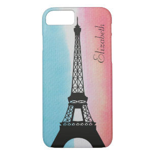 Personalised Eiffel Tower on Colourful Watercolor iPhone 8/7 Case