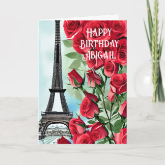 Personalised Eiffel Tower Red Roses Birthday Card