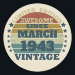 Personalised eighty vintage 80th birthday classic round sticker<br><div class="desc">Add some originality to your wardrobe with this vintage birthday graphic design featuring awesome typography font lettering. It's a great gift idea for men,  women,  husbands,  wives,  grandma,  and grandpa who will love this one-of-a-kind artwork. Perfect for a fun holiday present at your birthday party.</div>