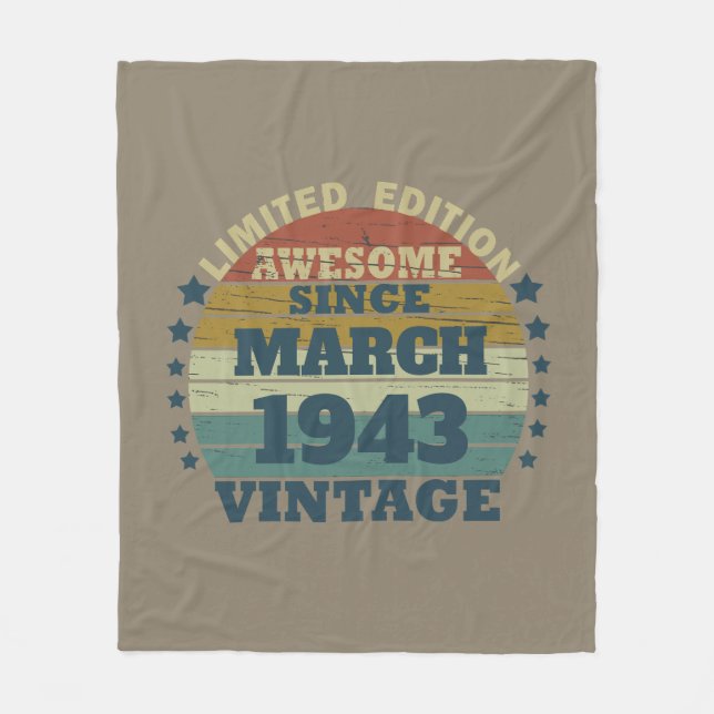 Personalised eighty vintage 80th birthday fleece blanket (Front)