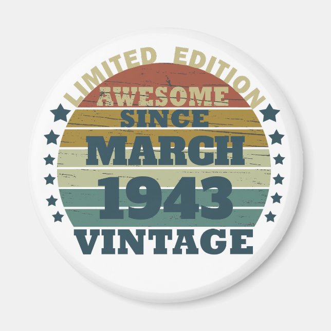 Personalised eighty vintage 80th birthday magnet (Front)