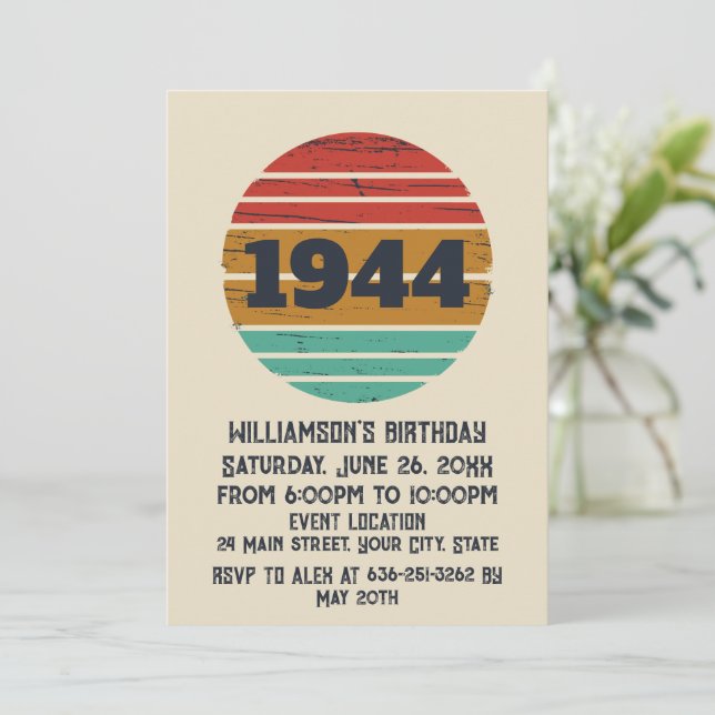 Personalised eighty vintage 80th birthday party invitation (Standing Front)
