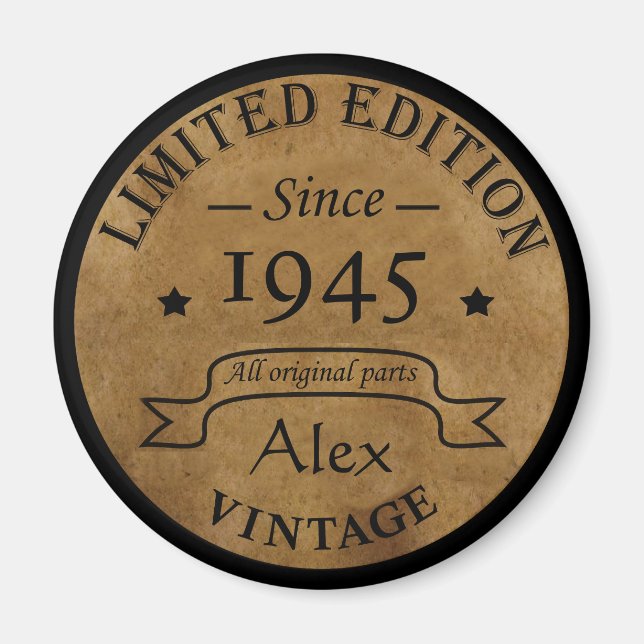 Personalised eighty vintage 80th birthday party magnet (Front)