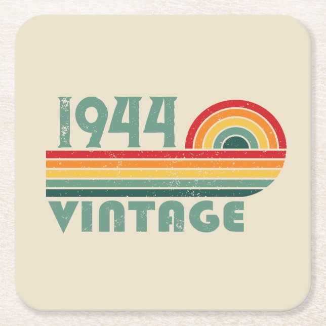 Personalised eighty vintage 80th birthday party square paper coaster (Front)