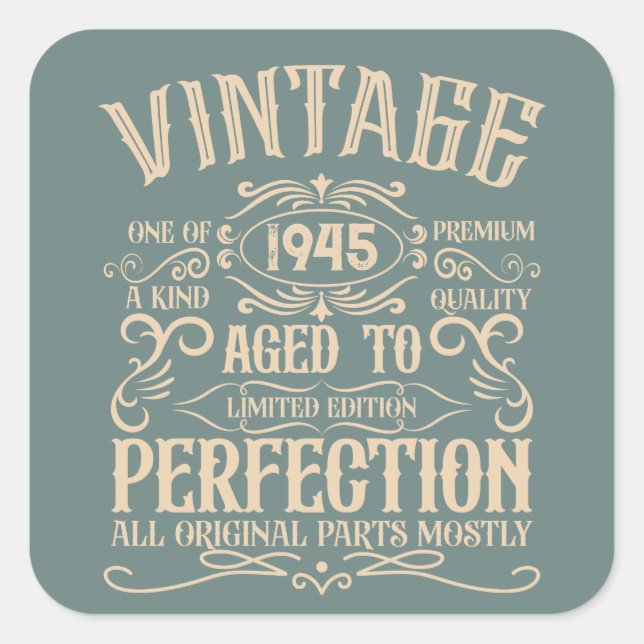 Personalised eighty vintage 80th birthday party square sticker (Front)