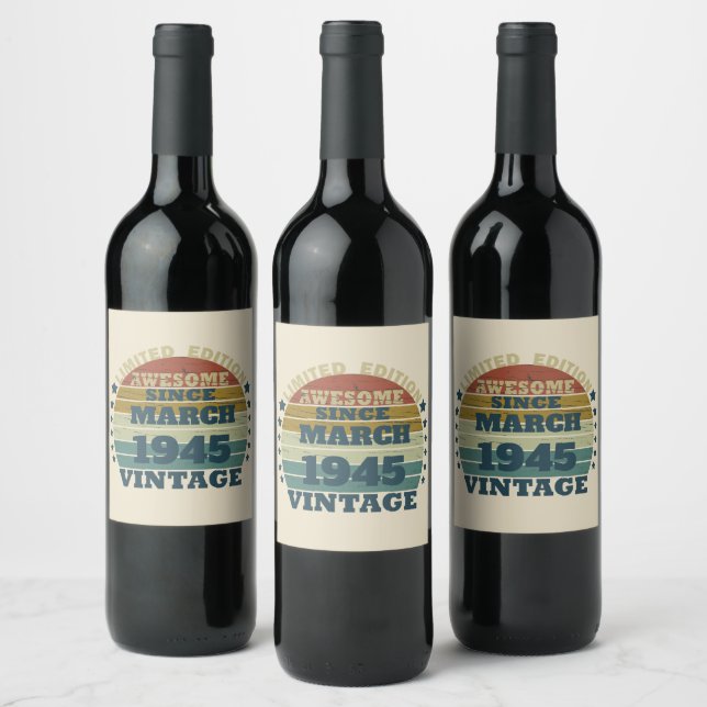 Personalised eighty vintage 80th birthday party wine label (Bottles)
