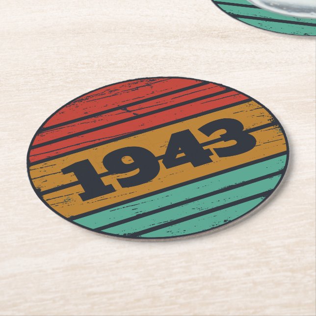 Personalised eighty vintage 80th birthday round paper coaster (Angled)