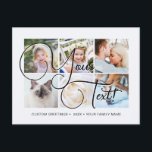 Personalised Elagant Script 6 photos Universal Postcard<br><div class="desc">Personalised 6 family photos Universal Greetings Postcards featuring a stylish photo collage with 6 customised images,  your greetings message in elegant chic handwritten script font,  your name,  date,  year,  message on the back in a modern and simple sans serif font.</div>