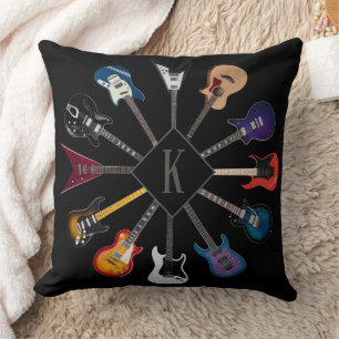 Personalised Electric Guitar Circle Black Cushion
