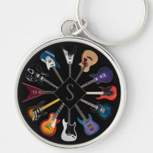 Personalised Electric Guitar Circle Black Key Ring
