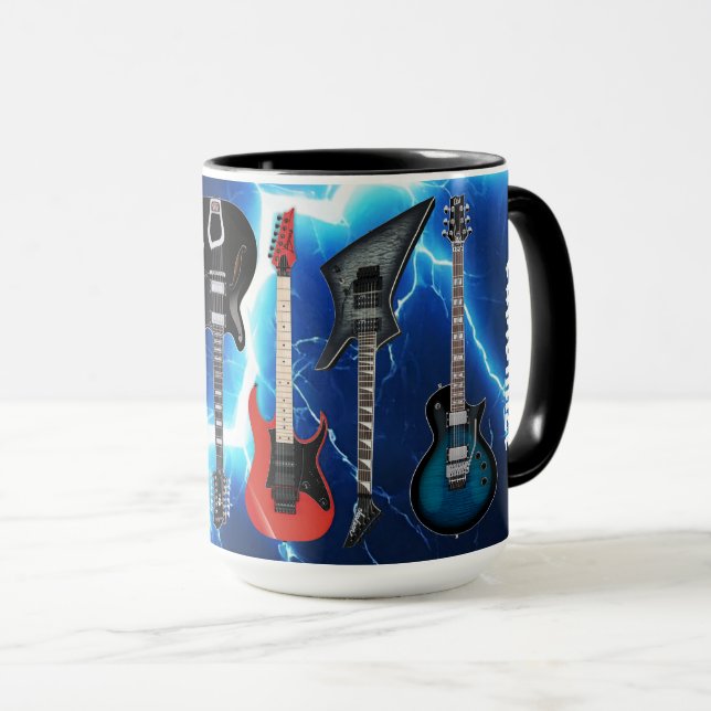 Personalised Electric Guitars Blue Lightning Mug (Front Right)