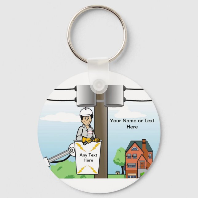 Personalised Electric Lineman - Male Cartoon Two-T Key Ring (Front)