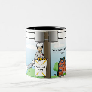Personalised Electric Lineman - Male Cartoon Two-Tone Coffee Mug