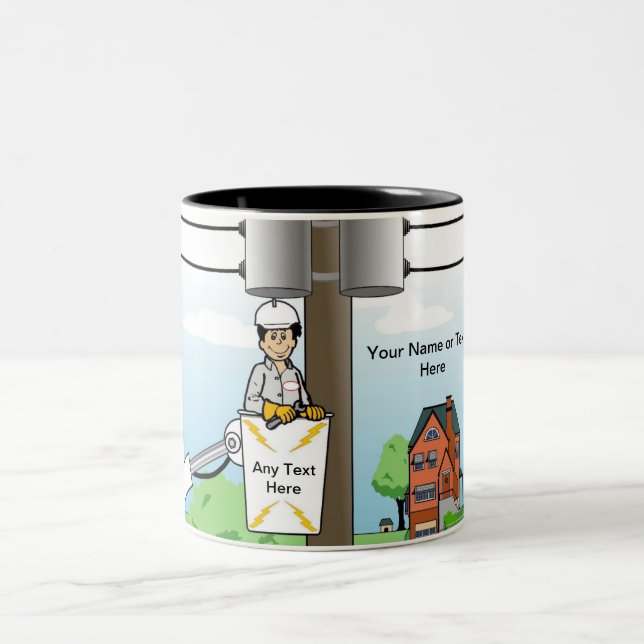 Personalised Electric Lineman - Male Cartoon Two-Tone Coffee Mug (Center)