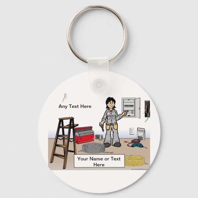 Personalised Electrician - Female Cartoon  Key Ring (Front)
