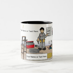 Personalised Electrician - Male Cartoon  Two-Tone Coffee Mug
