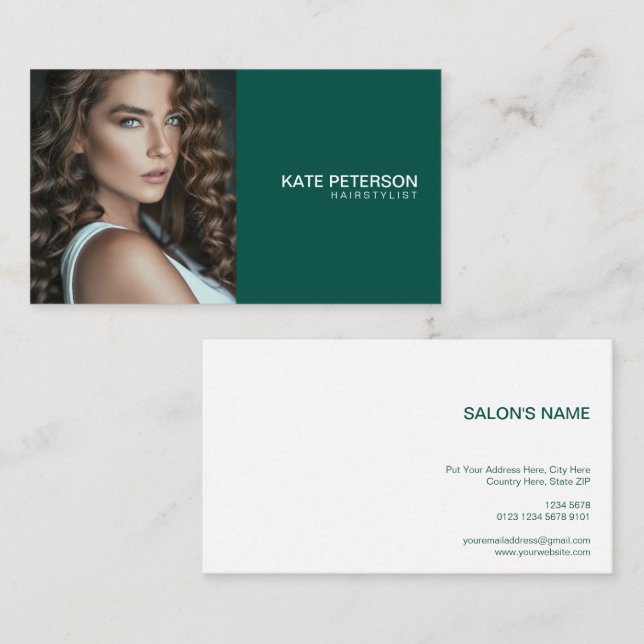 Personalised Elegance Photo | Elegant Green Business Card (Front/Back)